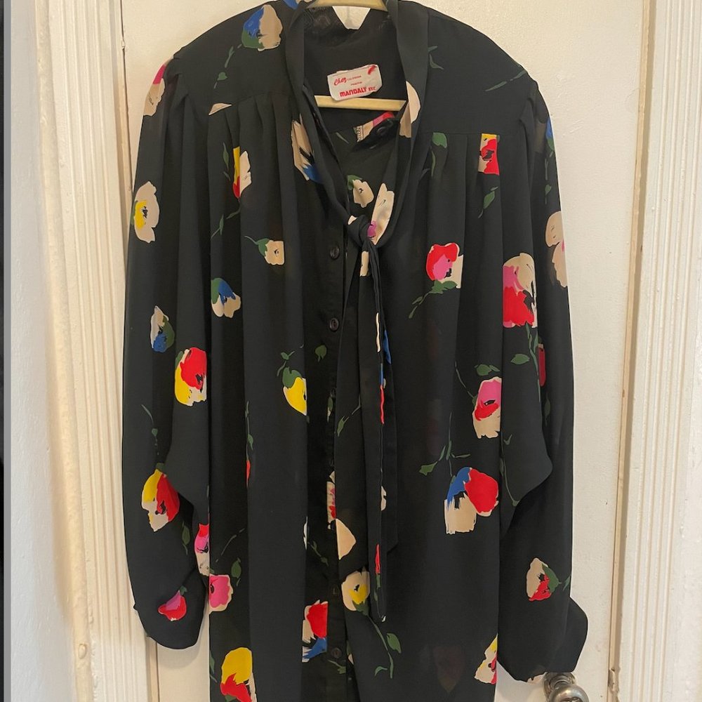 Vintage Oversized 80's Sheer Floral Blouse Dress